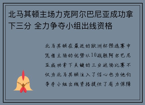 北马其顿主场力克阿尔巴尼亚成功拿下三分 全力争夺小组出线资格