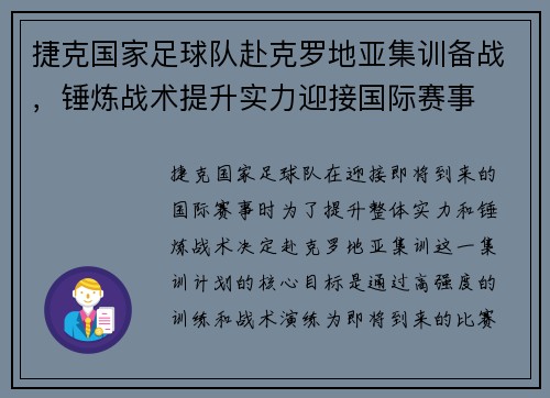 捷克国家足球队赴克罗地亚集训备战，锤炼战术提升实力迎接国际赛事