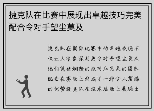 捷克队在比赛中展现出卓越技巧完美配合令对手望尘莫及