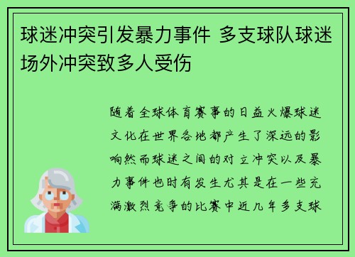 球迷冲突引发暴力事件 多支球队球迷场外冲突致多人受伤